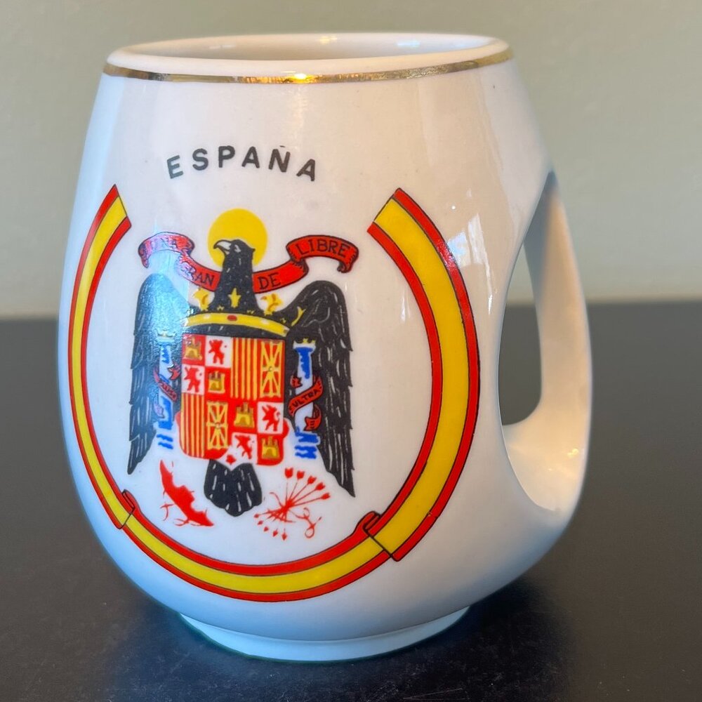 Vtg ESPAÑA Francoist Spain Coat of Arms Mug Cup Eagle of Saint John Yoke Arrows